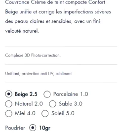 Couvrance crème de teint compacte confort beige 2.5 g Avène - Poudrier de 10 g