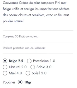 Couvrance crème de teint compacte fini mat beige 2.5 Avène - Poudrier de 10 g