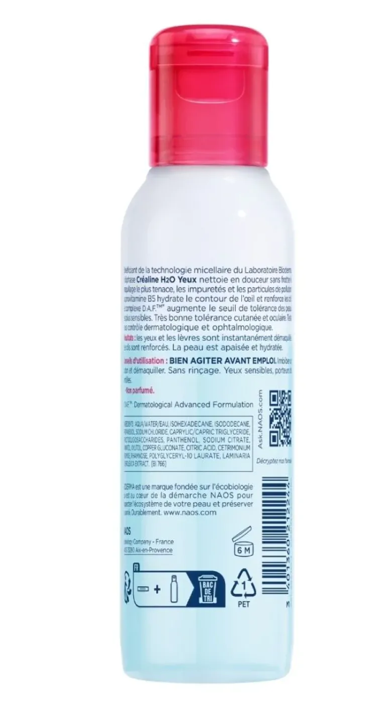 Créaline H2O yeux Biphase micellaire démaquillant waterproof Bioderma - flacon de 125 ml