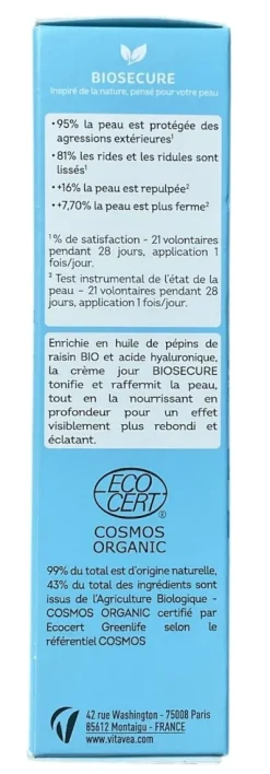 Crème de jour à l'acide hyaluronique Bio Secure - tube de 50ml