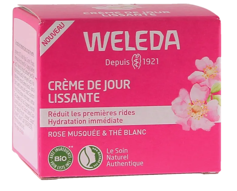 Crème de jour lissante rose musquée et thé blanc Weleda - pot de 40ml