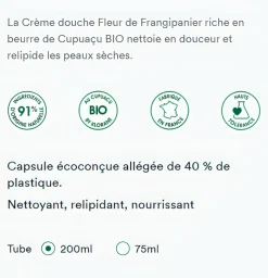 Crème douche nutritive au cupuaçu bio Fleur de Frangipanier Klorane - tube de 200 ml