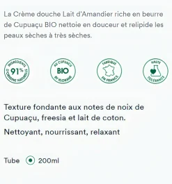 Crème douche nutritive au Cupuaçu bio Lait d'Amandier Klorane - tube de 200 ml