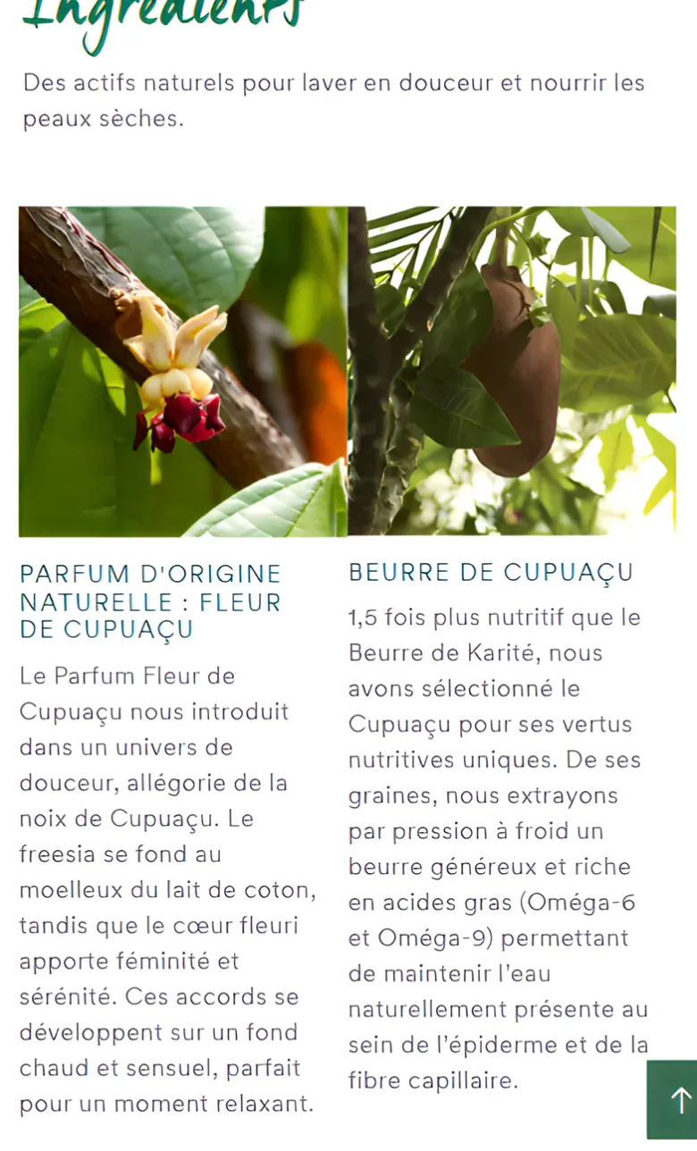 Crème douche nutritive au cupuaçu bio Fleur de Cupuaçu Klorane - tube de 200 ml
