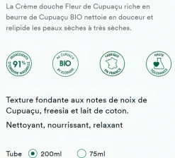 Crème douche nutritive au cupuaçu bio Fleur de Cupuaçu Klorane - tube de 200 ml