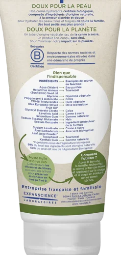 Crème hydratante sans parfum bio Mustela - tube de 150 ml