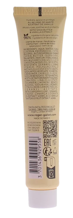 Crème mains bienfaisante vanille soleil Roger & Gallet - tube de 30ml