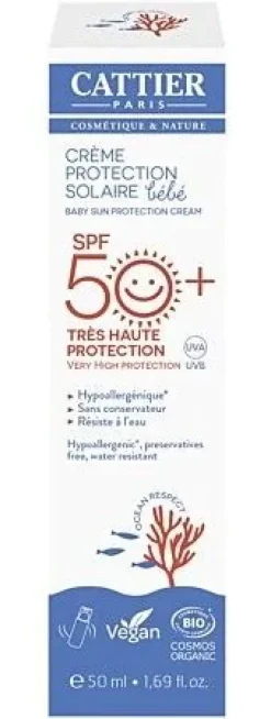 Crème solaire bébé SPF50+ Cattier - flacon pompe de 50ml