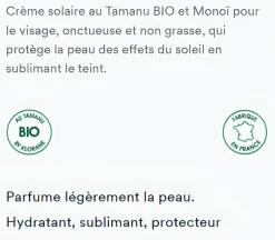 Crème solaire sublime au Tamanu bio et Monoï visage SPF 30 Klorane - tube de 50 ml
