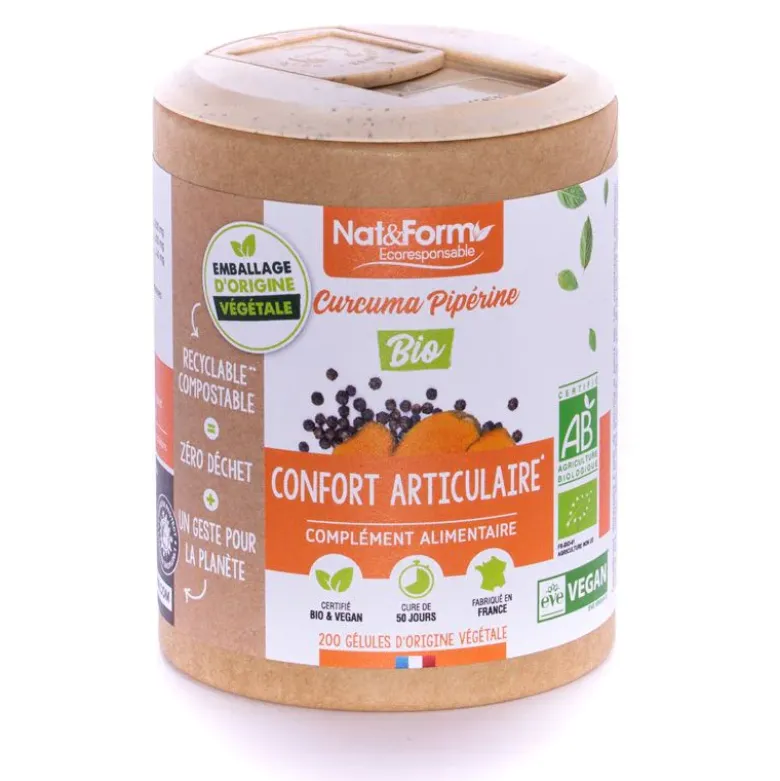 Curcuma piperine Bio Ecoresponsable Nat&Form - boite de 200 gélules