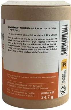 Curcuma Pipérine 1200mg Ecoresponsable confort articulaire Nat&Form - boite de 90 gélules