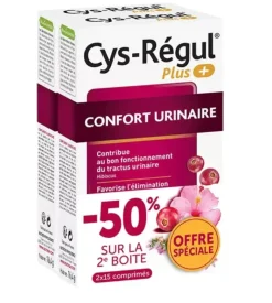 Cys-régul + confort urinaire Nutreov - 2 boîtes de 15 comprimés