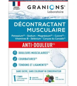 Décontractant musculaire anti-douleur goût fruits des bois Granions - 2 tubes de 10 comprimés
