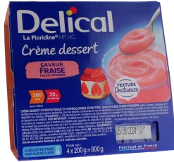 Delical Crème dessert HP/HC La Floridine saveur fraise façon pâtissière - 4 pots de 200g