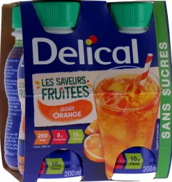 Delical Les saveurs fruitées Boisson sans sucres goût orange - 4 bouteilles de 200ml