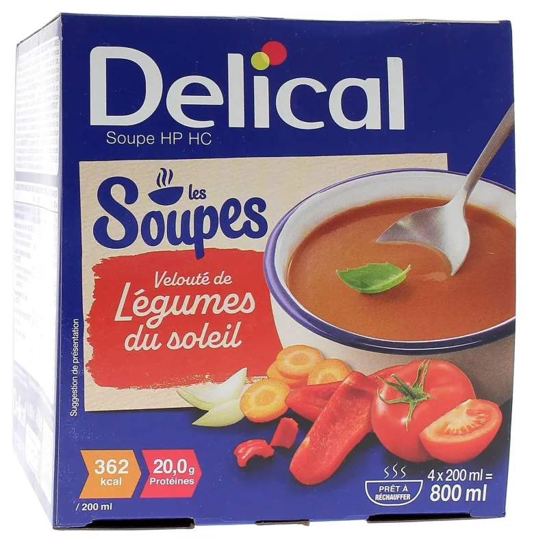 Delical Soupe HP/HC Velouté de légumes du soleil - 4 bols de 200ml