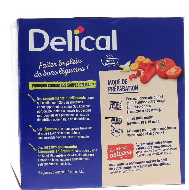Delical Soupe HP/HC Velouté de légumes du soleil - 4 bols de 200ml