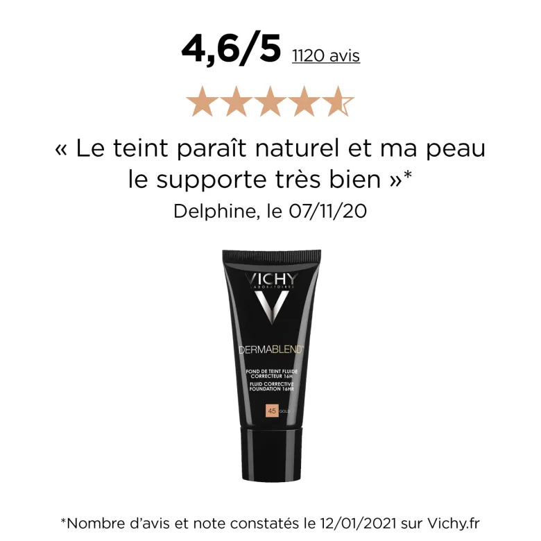 Dermablend fond de teint fluide correcteur 16h SPF 35 Vichy - tube de 30 ml