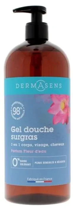Dermasens gel douche surgras 3en1 parfum fleur d'eau Marque Verte - flacon-pompe de 1L