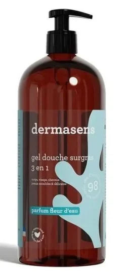 Dermasens gel douche surgras 3en1 parfum fleur d'eau Marque Verte - flacon-pompe de 1L