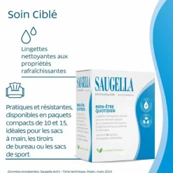 Dermoliquide lingettes intimes Saugella - boite de 10 lingettes individuelles