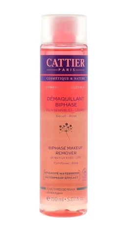 Démaquillant Biphase yeux sensibles et lèvres Cattier - flacon de 150ml