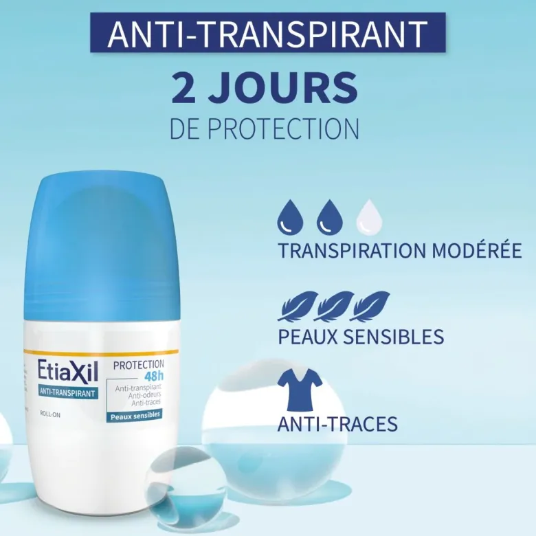 Déodorant anti-transpirant 48h Etiaxil – roll-on 50 ml