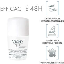 Déodorant anti-transpirant 48h peau sensible ou épilée Vichy