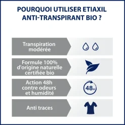 Déodorant anti-transpirant végétal 48h BIO Etiaxil - roll-on de 50ml