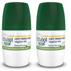 Déodorant anti-transpirant végétal bio parfum thé vert Etiaxil - lot de 2 roll-on de 50ml