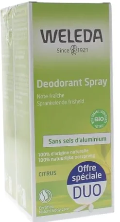 Déodorant aux huiles essentielles naturelles Weleda - lot de 2 déodorants de 100 ml