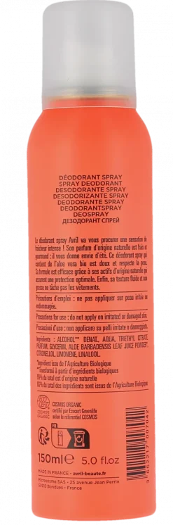 Déodorant bio parfum grenade sucrée Avril - spray de 150ml