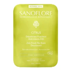 Déodorant Citrus fraîcheur anti-traces 24h bio Sanoflore - recharge de 50ml