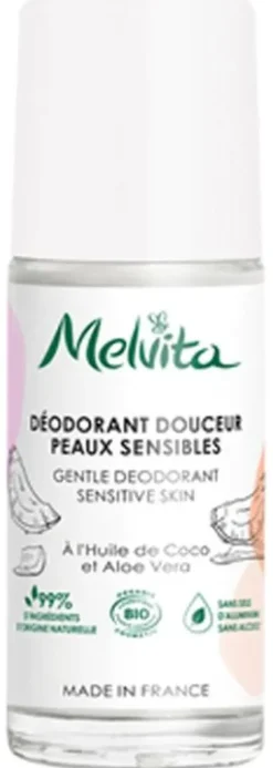Déodorant douceur peaux sensibles bio Melvita - roll-on de 50 ml