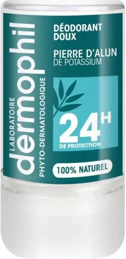 Déodorant doux Pierre d'Alun 24h Dermophil Indien - roll-on de 115 g
