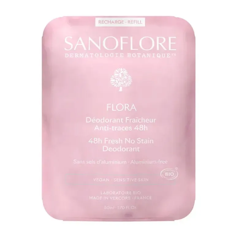 Déodorant Flora fraîcheur anti-traces 48h bio Sanoflore - recharge de 50ml