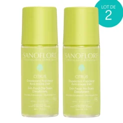 Déodorant fraîcheur anti-traces 24h citrus bio Sanoflore - lot de 2 roll-on de 50ml