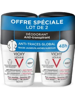 Déodorant homme anti-transpirant anti-traces global Vichy - lot de 2 flacons de 50 ml