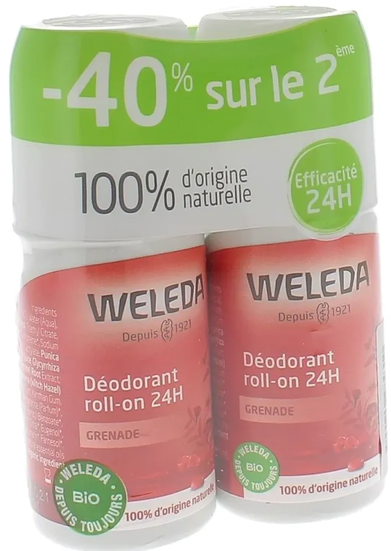 Déodorant à la grenade Roll-on 24h Weleda - lot de 2x50ml