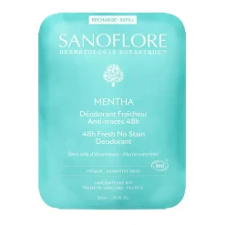 Déodorant Mentha fraîcheur anti-traces 48h bio Sanoflore - recharge de 50ml