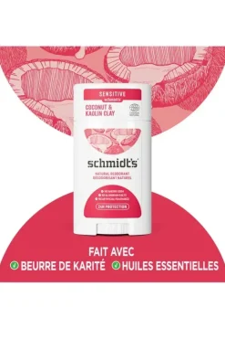 Déodorant peaux sensibles argile et noix de coco Schmidt's - stick de 75g