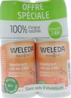 Déodorant roll-on 24h Argousier bio Weleda - lot de 2 roll-on de 50 ml
