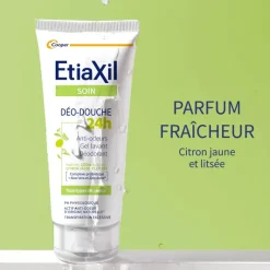 Déo-Douche 24H Gel lavant déodorant citron jaune et litsée Etiaxil - tube de 200 ml