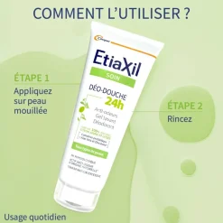 Déo-Douche 24H Gel lavant déodorant citron jaune et litsée Etiaxil - tube de 200 ml