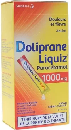 Doliprane Liquiz 1000mg sans sucre suspension buvable arôme crème caramel - boîte de 8 sachets