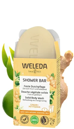 Douche végétale solide Ginger et Petit Grain Weleda - pain de 75g