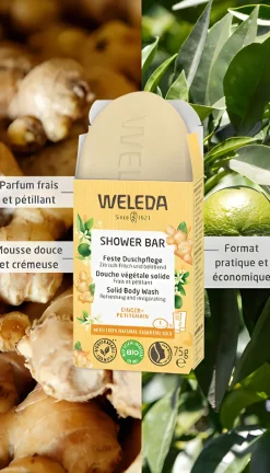 Douche végétale solide Ginger et Petit Grain Weleda - pain de 75g