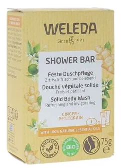 Douche végétale solide Ginger et Petit Grain Weleda - pain de 75g