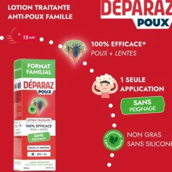 Déparaz lotion traitante poux + lentes sans peignage - flacon de 200ml