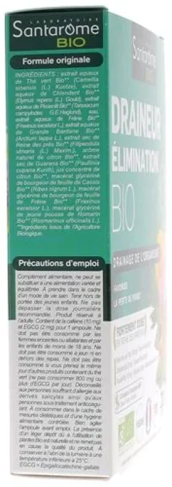 Draineur élimination bio Santarome - boite de 20 ampoules de 10 ml